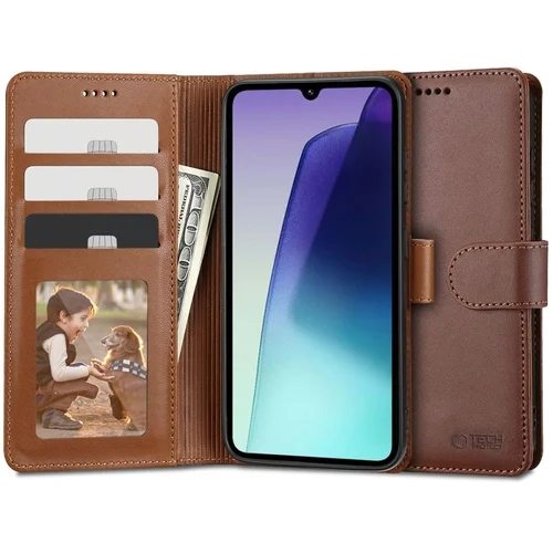 Telefontok Xiaomi Redmi 14C - Tech- Protect Wallet - barna bőr könyvtok, ráhajtófüllel ﻿