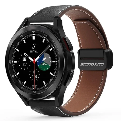 Samsung Galaxy Watch 4 (40 / 42 / 44 / 46 mm) okosóra szíj - Dux Ducis YA - fekete bőr szíj (20 mm)