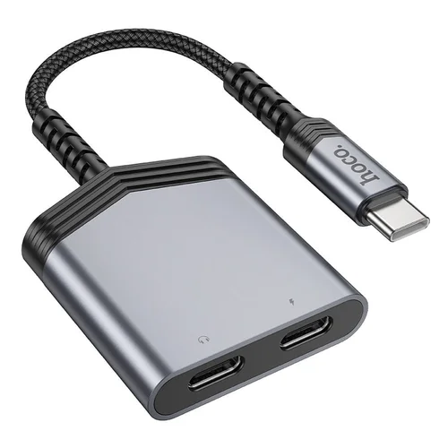 HOCO LS40 adapter - 2in1 Type-C (USB-C) / Type-C + Type-C adapter, szürke