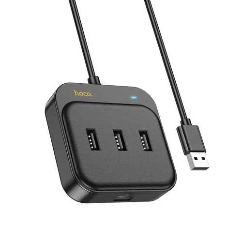 HOCO HB35 HUB adapter - 4in1 porttal, 3 x USB / RJ45, fekete adapter 1,2m USB kábellel