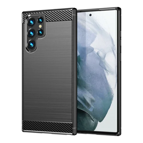 Samsung Galaxy S25 Ultra telefontok - Carbon Fiber - fekete szilikon hátlap tok