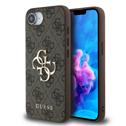 Telefontok iPhone 16e - Guess 4G Metal Logo - barna hátlap tok