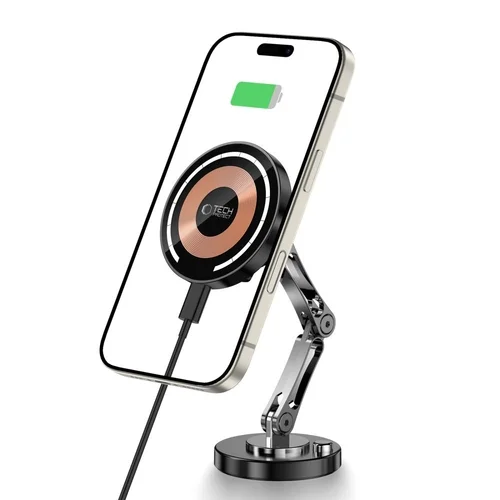 Tech-Protect MM15W-V8 - műszerfalra rögzíthető, MagSafe kompatibilis autós telefontartó/töltő, fekete