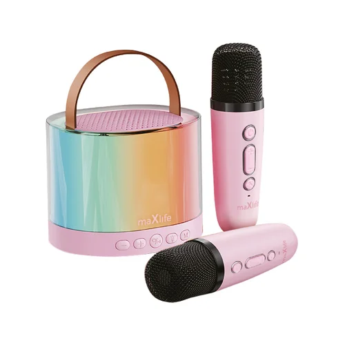 Maxlife MXKS-200 - pink bluetooth hangszóró, 2x karaoke mikrofonnal