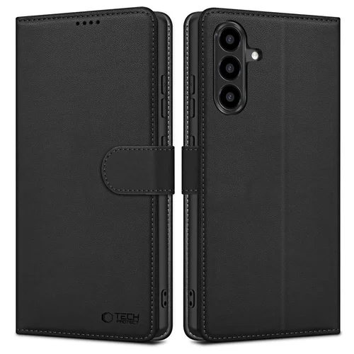 Samsung Galaxy A56 5G telefontok - Tech- Protect Wallet - fekete bőr könyvtok, ráhajtófüllel ﻿