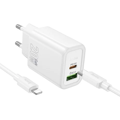 HOCO N61 - USB/Type-C (USB-C) portos fehér hálózati töltőfej 3A 20W + Type-C (USB-C) / Lightning kábel (1m)