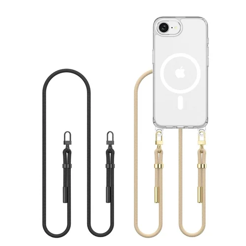iPhone 16e telefontok - Tech-Protect Flexair Chain - MagSafe kompatibilis átlátszó műanyag hátlap tok + arany/fekete nyakba akasztó