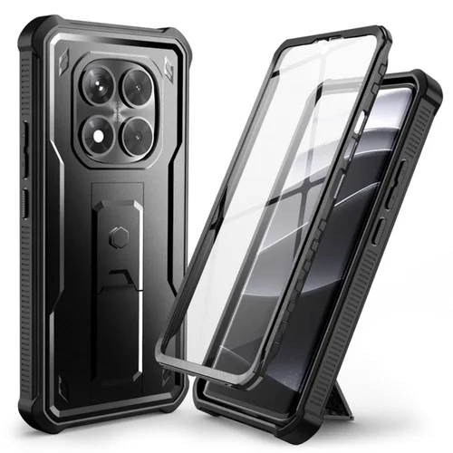 Xiaomi Redmi Note 14 Pro 5G telefontok - Tech- Protect Kevlar Pro - átlátszó előlap + plexi fekete hátlapi 360°-os tok, kitámasztható