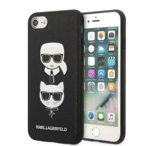 Telefontok iPhone 8 - Karl Lagerfeld Saffiano Karl&Choupette Head - fekete hátlap tok