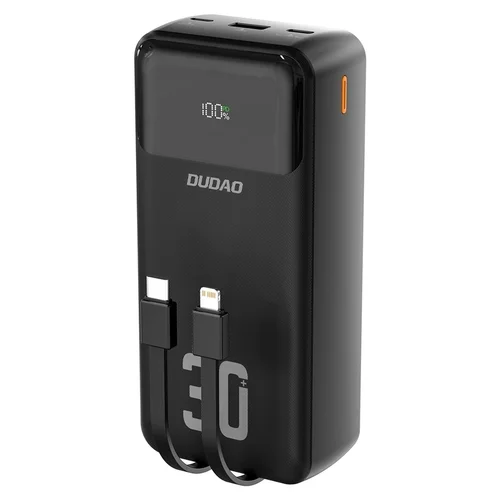 Dudao K15MAX - Lightning / USB / Type-C (USB-C) 30000 mAh, fekete powerbank, LED kijelzővel