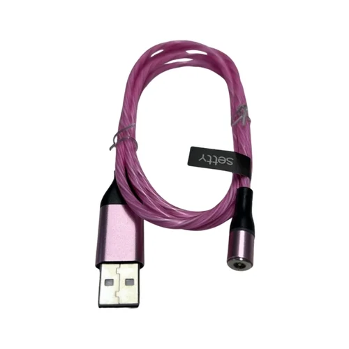 Setty - 3in1 kábel - USB - Lightning / Type-C (USB-C) / MicroUSB cserélhető mágneses fejekkel, pink kábel 2,4A, 1 m