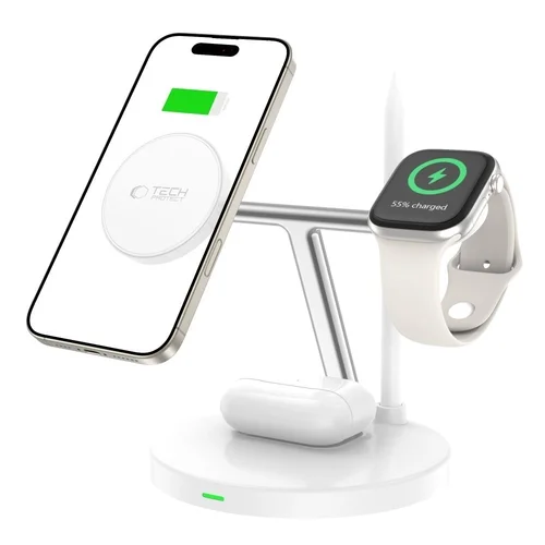 Tech- Protect QI15W-A35 - 3in1 fehér vezeték nélküli (Wireless) töltőpad - iPhone, AirPods és Apple Watch