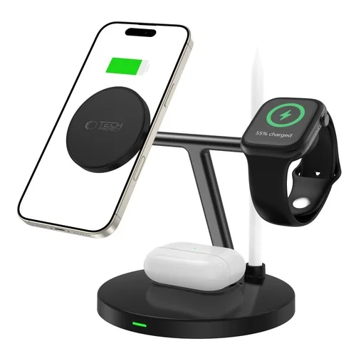 ech- Protect QI15W-A35 telefon töltő - 3in1 fekete vezeték nélküli (Wireless) töltőpad - iPhone, AirPods és Apple Watch