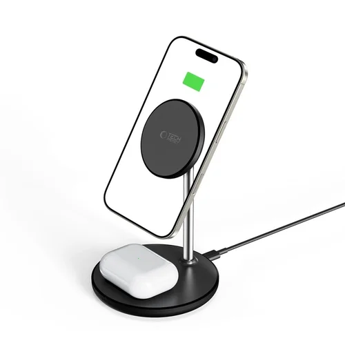 Tech- Protect QI15W-A39 telefon töltő - 2in1 fekete MagSafe vezeték nélküli (Wireless) töltőpad