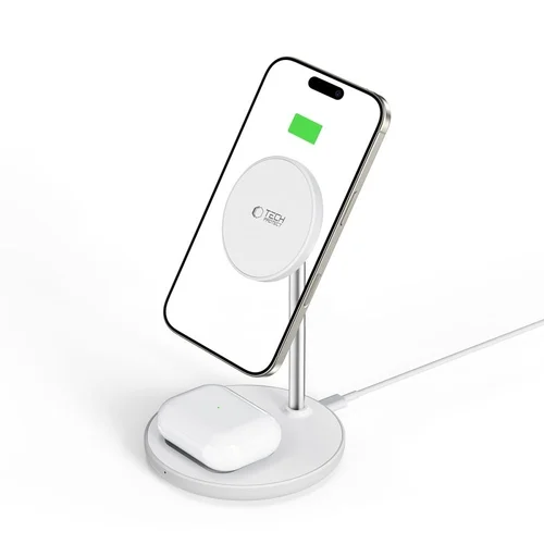 Tech- Protect QI15W-A39 telefont töltő - 2in1 fehér MagSafe vezeték nélküli (Wireless) töltőpad