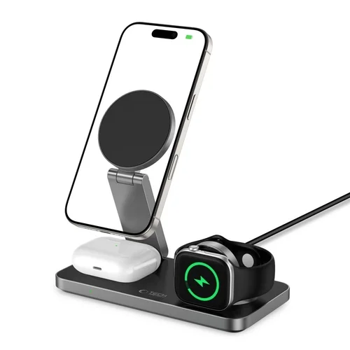 Tech- Protect QI15W-A47 - 3in1 fekete vezeték nélküli (Wireless) töltőpad - iPhone, AirPods és Apple Watch
