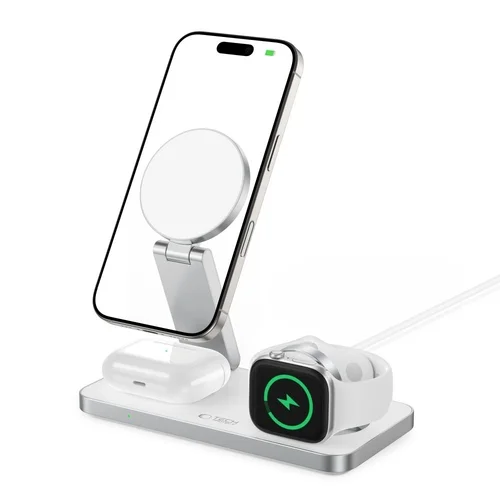 Tech- Protect QI15W-A47 - 3in1 fehér vezeték nélküli (Wireless) töltőpad - iPhone, AirPods és Apple Watch ﻿