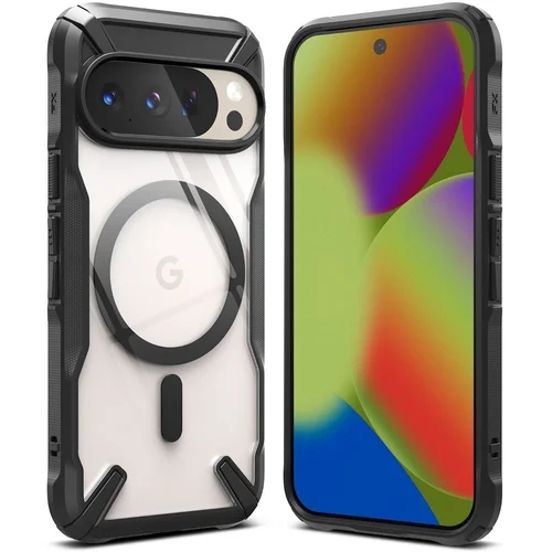 Telefontok GOOGLE PIXEL 10 - Ringke Fusion X Magnetic - Magsafe kompatibilis átlátszó ütésálló hátlap tok, fekete kerettel