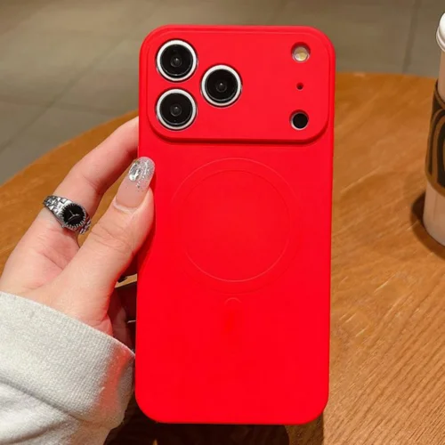 Telefontok iPhone 17 Pro - MagSafe kompatibilis piros szilikon hátlap tok