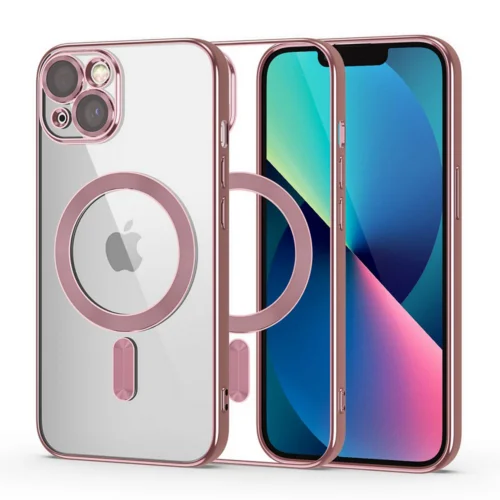 Telefontok iPhone 13 - Tech- Protect MagShine - MagSafe kompatibilis rosegold / átlátszó szilikon tok