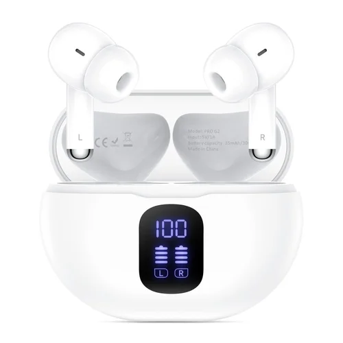 Headset Tech-Protect Ultraboost TWS Pro G2 - fehér bluetooth headset, töltő tokkal ﻿