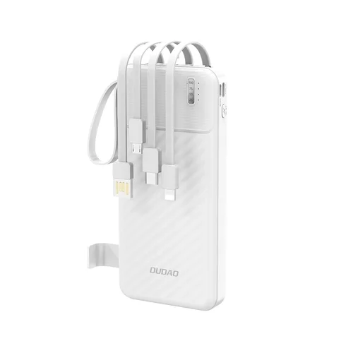 Powerbank Dudao K11 - fehér power bank 10000 mAh, beépített MicroUSB/Type-C/Lightning/USB kábelekkel