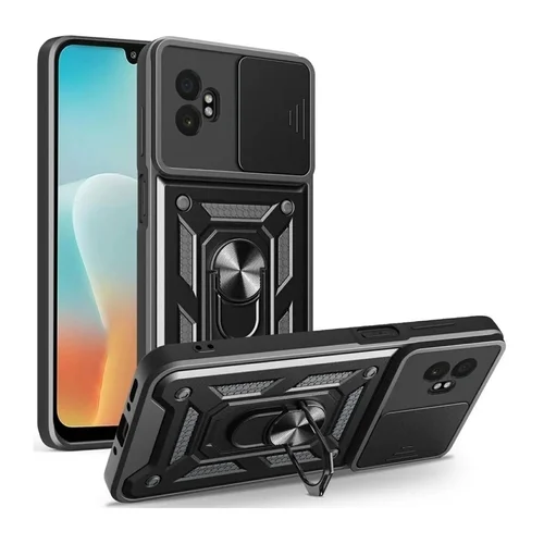 Telefontok Samsung Galaxy Xcover 7 Pro 5G - Camshield - fekete szilikon tok, kitámasztó ujjgyűrűvel, csúsztatható kameravédővel