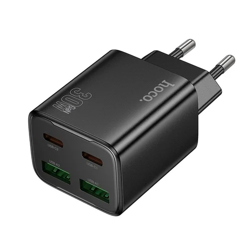 Hoco N56 - 2XUSB / 2XType-C (USB-C) portos fekete hálózati gyors töltőfej, 30W