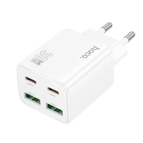 Hoco N56 - 2XUSB / 2XType-C (USB-C) portos fehér hálózati gyors töltőfej, 30W