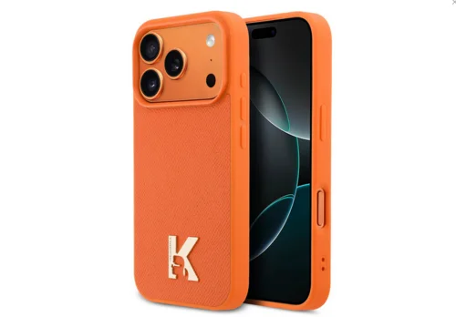 Telefontok iPhone 17 Pro - Karl Lagerfeld Saffiano Leather - Metal K & Karl Logo - MagSafe kompatibilis narancs hátlap tok