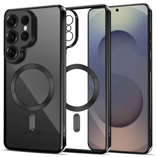  Telefontok Samsung Galaxy S26 Ultra - MagSafe kompatibilis átlátszó hátlap tok, fekete szilikon kerettel