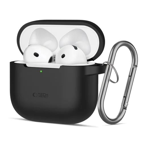 AirPods 4 tartó - fekete szilikon tok, karabinerrel