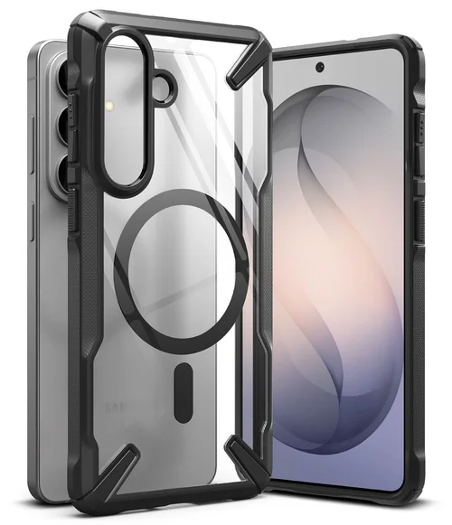 Telefontok Samsung Galaxy S26+ Plus - Ringke Fusion X Magnetic - Magsafe kompatibilis átlátszó ütésálló hátlap tok, fekete kerettel