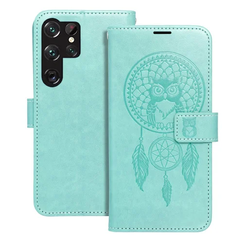 Telefontok Samsung Galaxy S26 Ultra - MEZZO bagoly mintás zöld mágneses szilikon keretes könyvtok