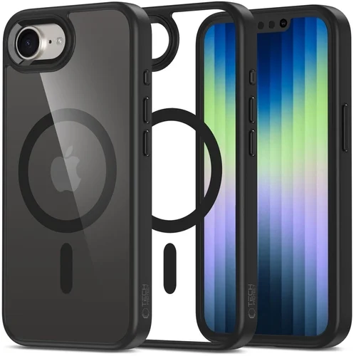 Telefontok iPhone 17e - Tech-Protect Magmat - MagSafe kompatibilis átlátszó műanyag hátlap tok, fekete szilikon kerettel