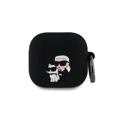 Airpods 4 tartó: Karl Lagerfeld & Choupette 3D - fekete szilikon tok
