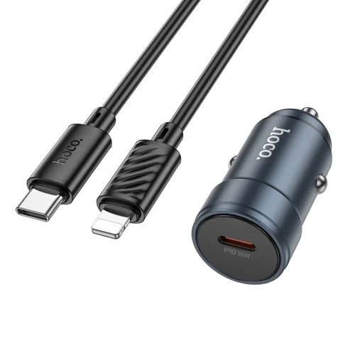 Autós töltő HOCO Z57 - Type-C (USB-C) szivartöltő fej 30W, fekete + Lightning / Type-C (USB-C) kábel, 1m