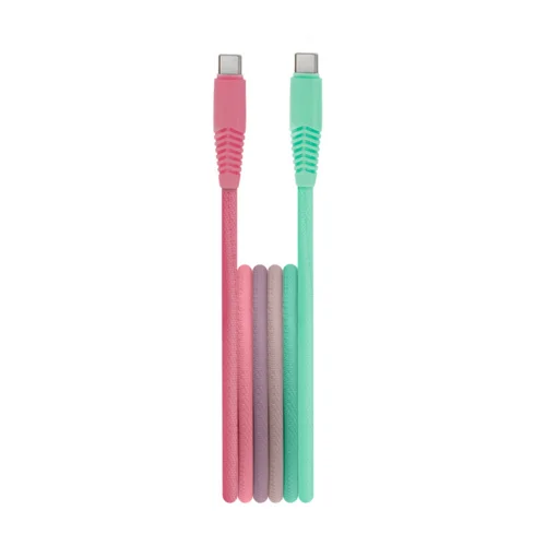 Setty - Type-C (USB-C) / Type-C (USB-C) menta-pink szövet kábel 1,5 m, 15W