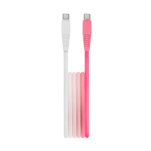 Setty - Type-C (USB-C) / Type-C (USB-C) fehér-pink szövet kábel 1,5 m, 15W
