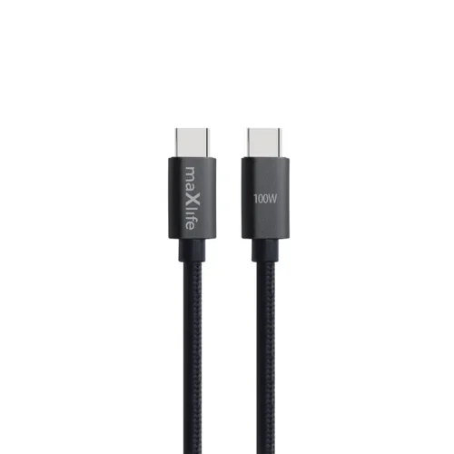 Maxlife MXUC-12 Kábel - Type-C (USB-C) / Type-C (USB-C) fekete szövet kábel 2m, 100W