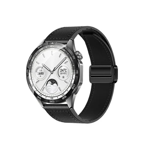 Okosóra szíj - Huawei Watch GT / GT2 / GT2 Pro (46 mm) / GT Runner 2 - F-Design FS20 - fekete eco-bőr szíj (22 mm)