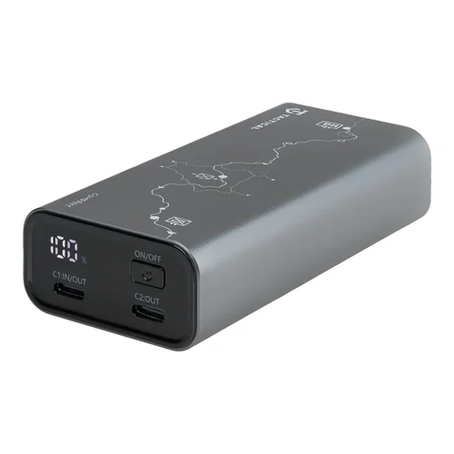 Tactical Squad - szürke powerbank, 2XType-C (USB-C) porttal, 10000 mAh, 30W, LED kijelzővel