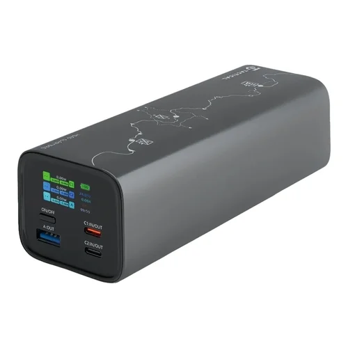Tactical Squad - szürke powerbank, 2XType-C (USB-C) / USB porttal, 27000 mAh, 65W, TFT kijelzővel