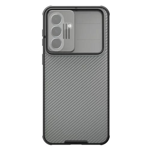 Telefontok Samsung Galaxy A37 5G - Nillkin csúsztatható kameravédős áttetsző / fekete hátlap tok