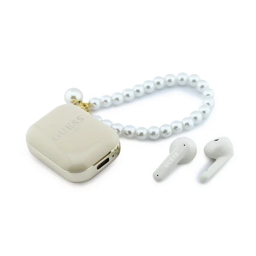 Guess TWS - bézs, vezeték nélküli stereo bluetooth headset, töltőtokkal