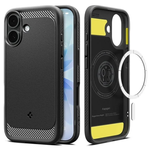 Telefontok iPhone 16 - SPIGEN Rugged Armor Mag - MagSafe kompatibilis fekete hátlap tok