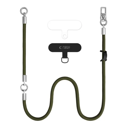 Telefontok Tech-Protect C10S Rope - univerzális tokba helyezhető váll- és csuklópánt - zöld