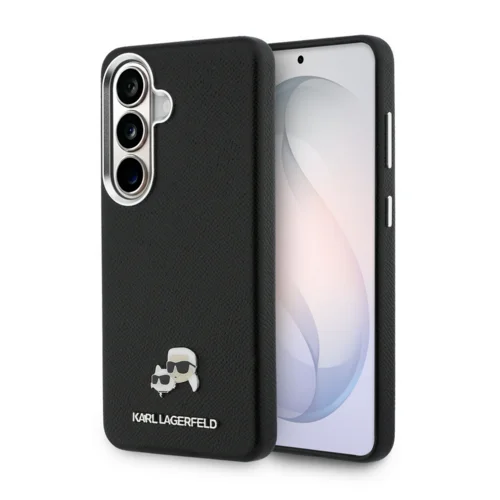 Telefontok Samsung Galaxy S26 - Karl Lagerfeld Grained PU Leather K&CH Heads - MagSafe kompatibilis, fekete hátlap tok ﻿