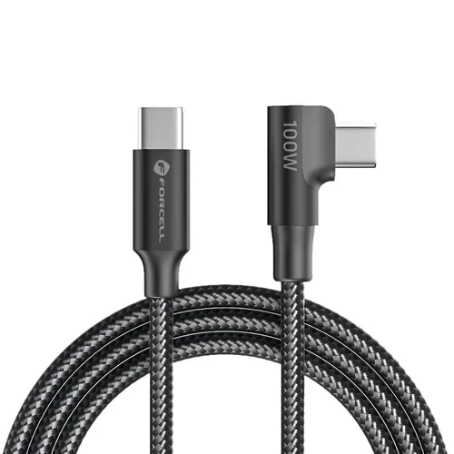 Forcell F-Energy - Type-C / Type-C (USB-C) szövet kábel (90 fokban elfordított csatlakozó véggel), 2m / 100W