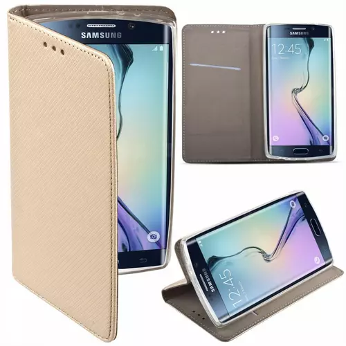 Samsung Galaxy S7 Edge G935 Telefontok - arany mágneses szilikon keretes könyvtok